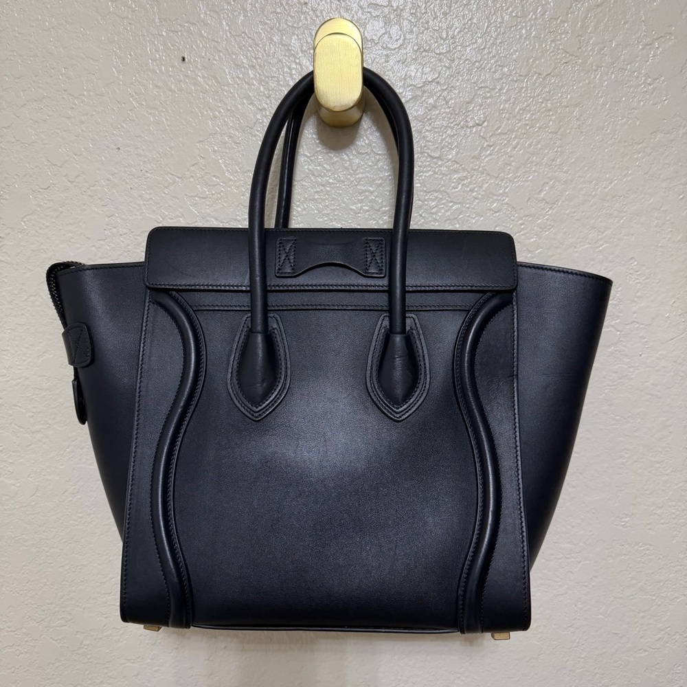 Auth Celine black Calfskin Micro Luggage Tote bag - Picture 9 of 14